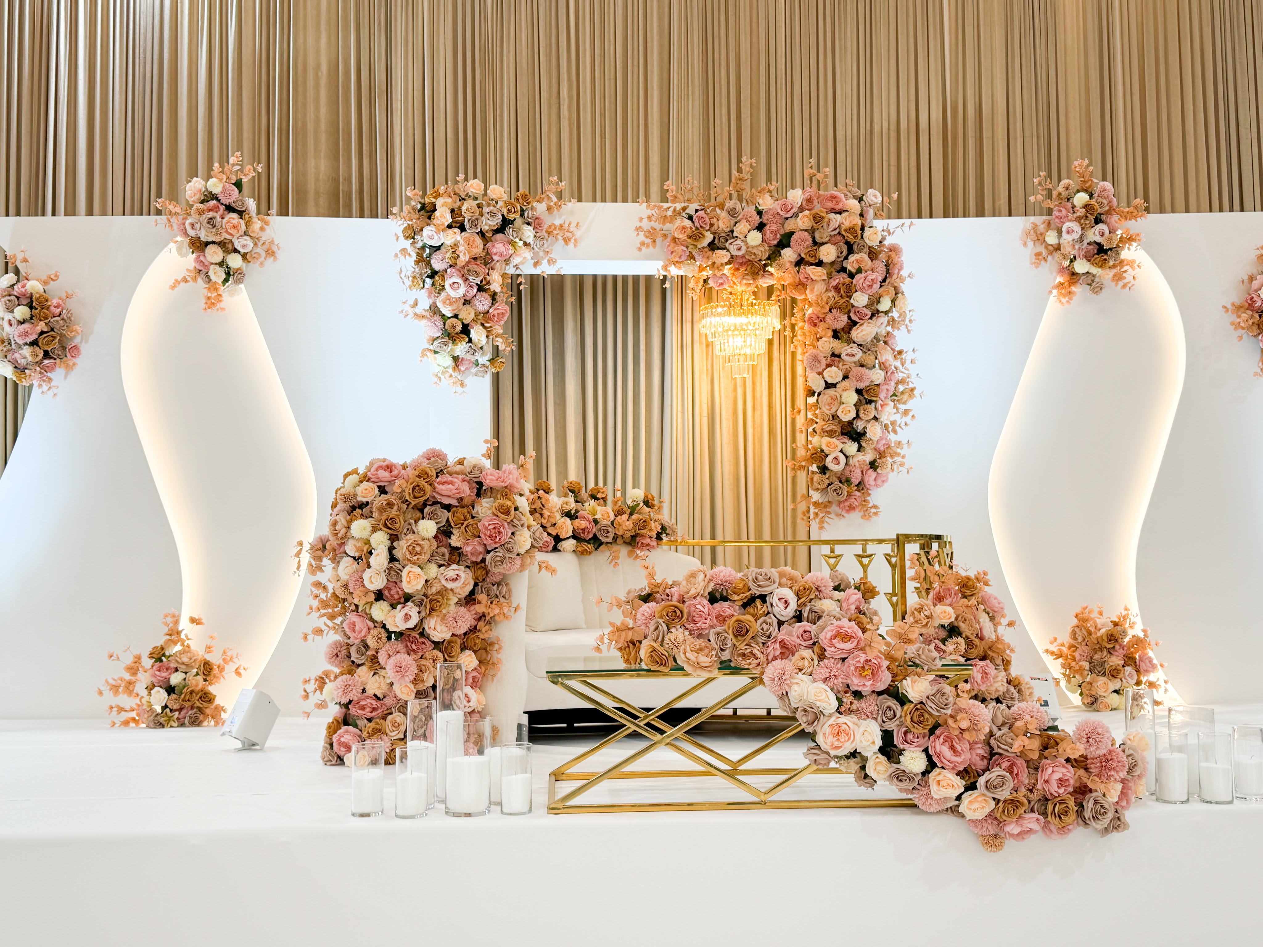 Burgundy and white floral arrangement
